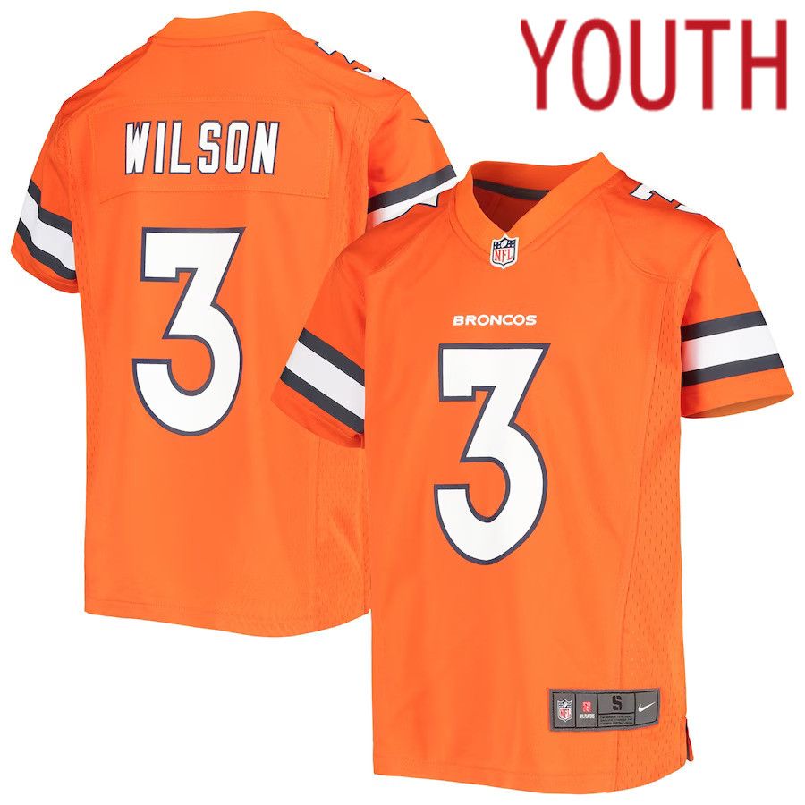 Youth Denver Broncos 3 Russell Wilson Nike Orange Alternate Game NFL Jersey